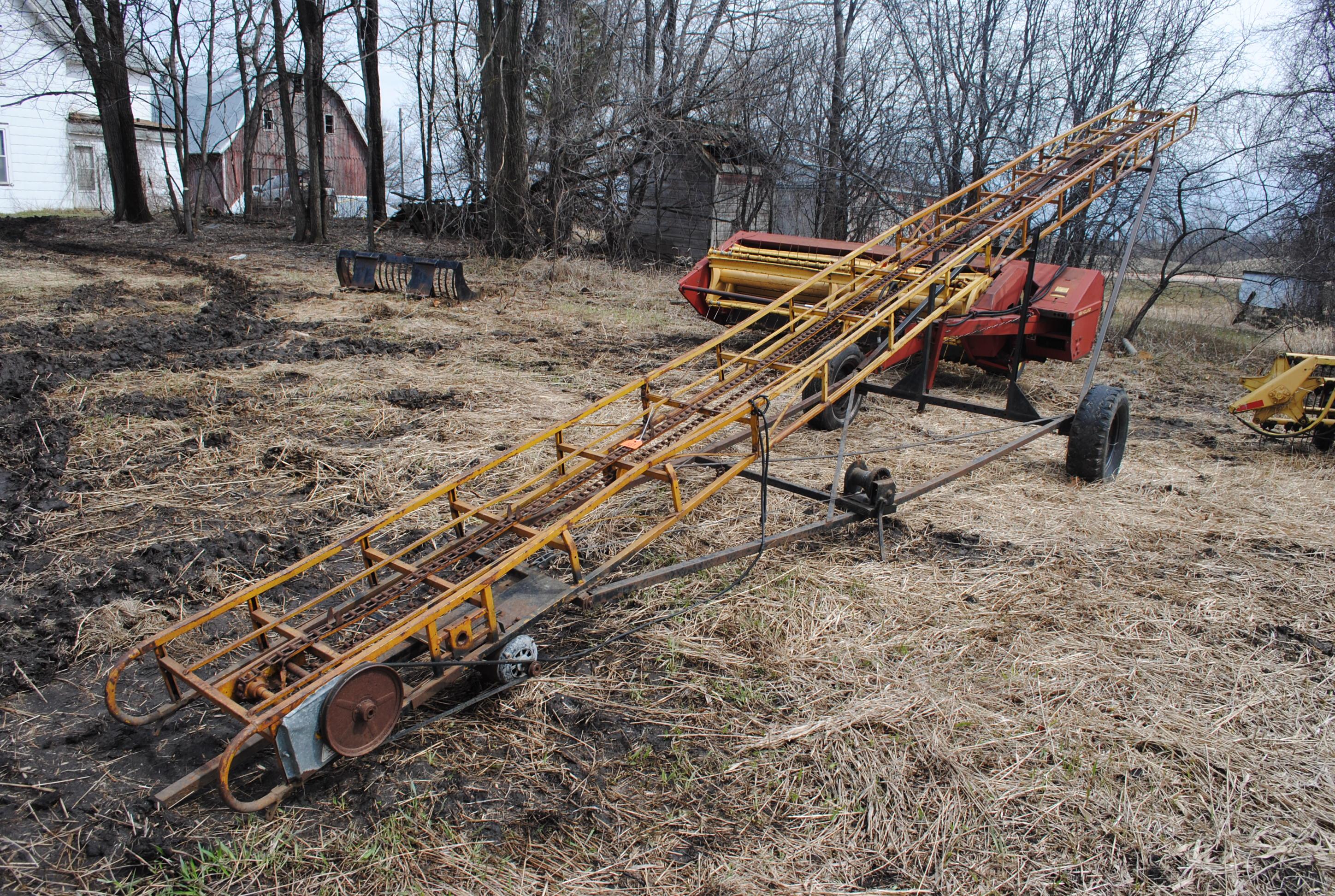 30' +/- Hay Elevator on transport with electric motor, slight bend