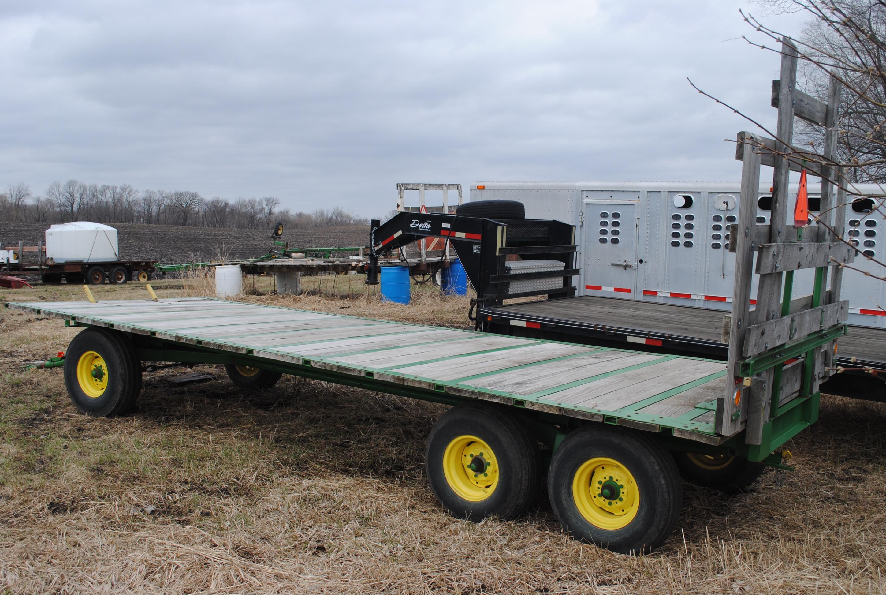 8'x22.5' Hay Rack on Tandem Axle Running Gear, extendable pole, rear hitch