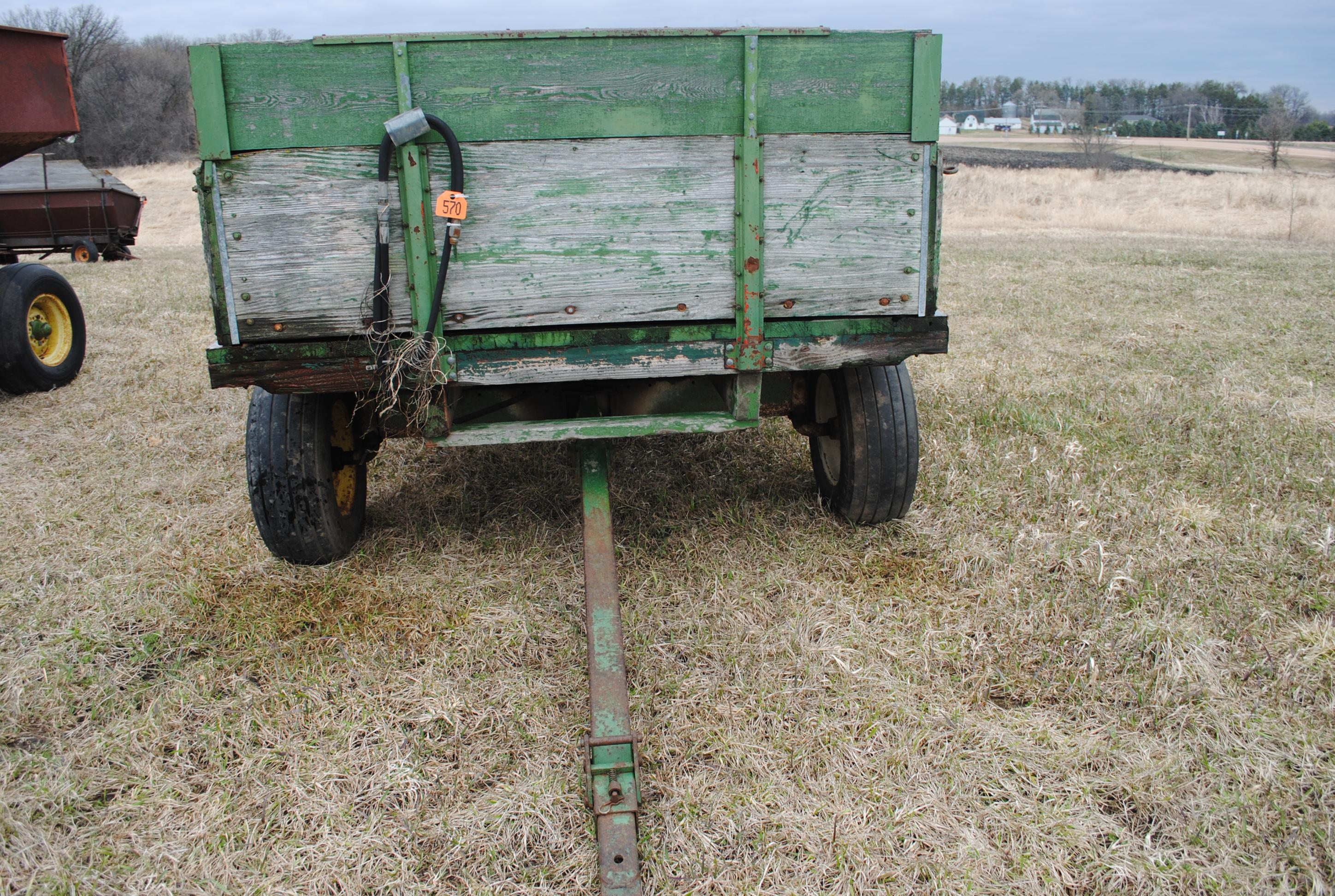 14' Barge Box with Hoist on John Deere running gear, metal floor