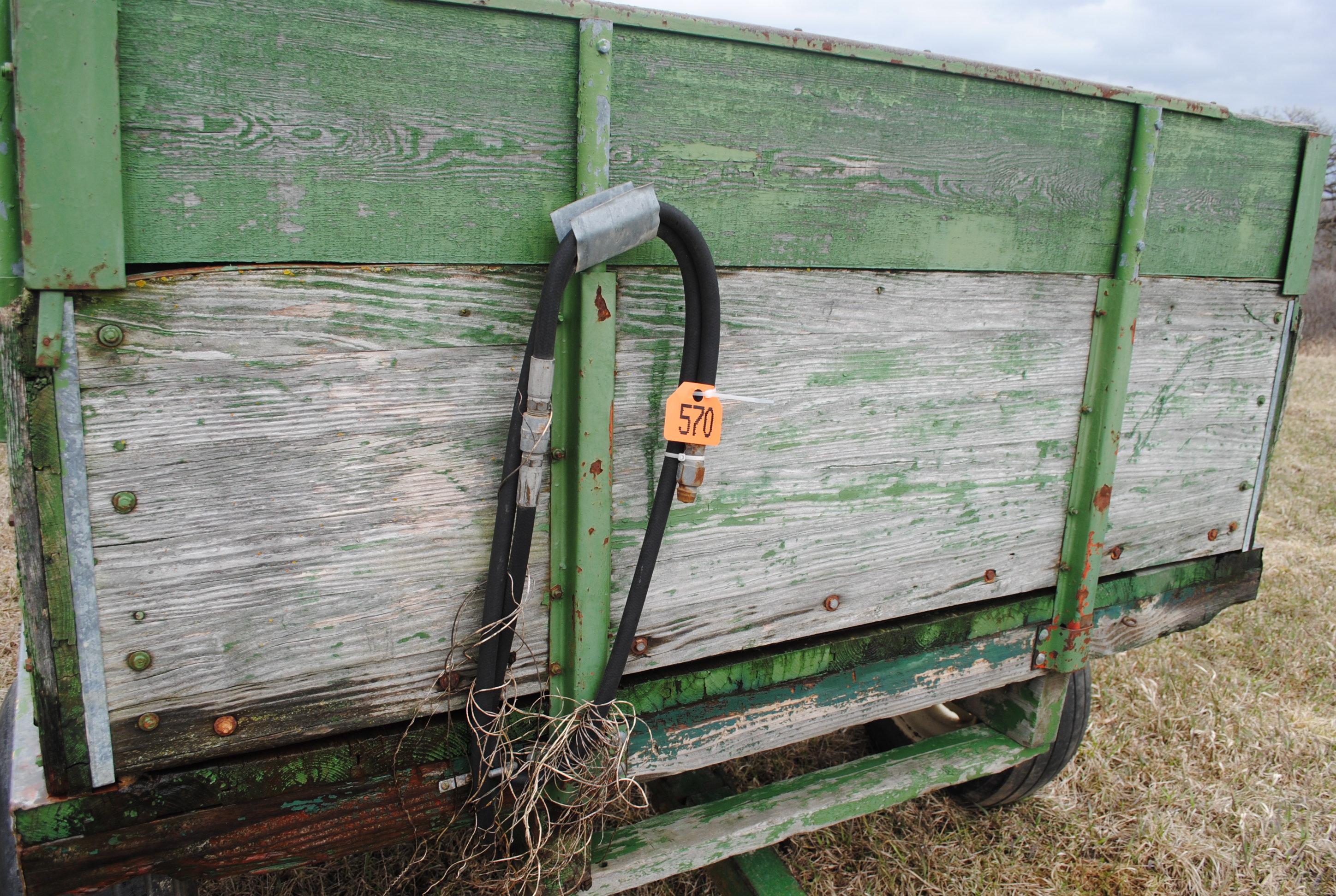 14' Barge Box with Hoist on John Deere running gear, metal floor