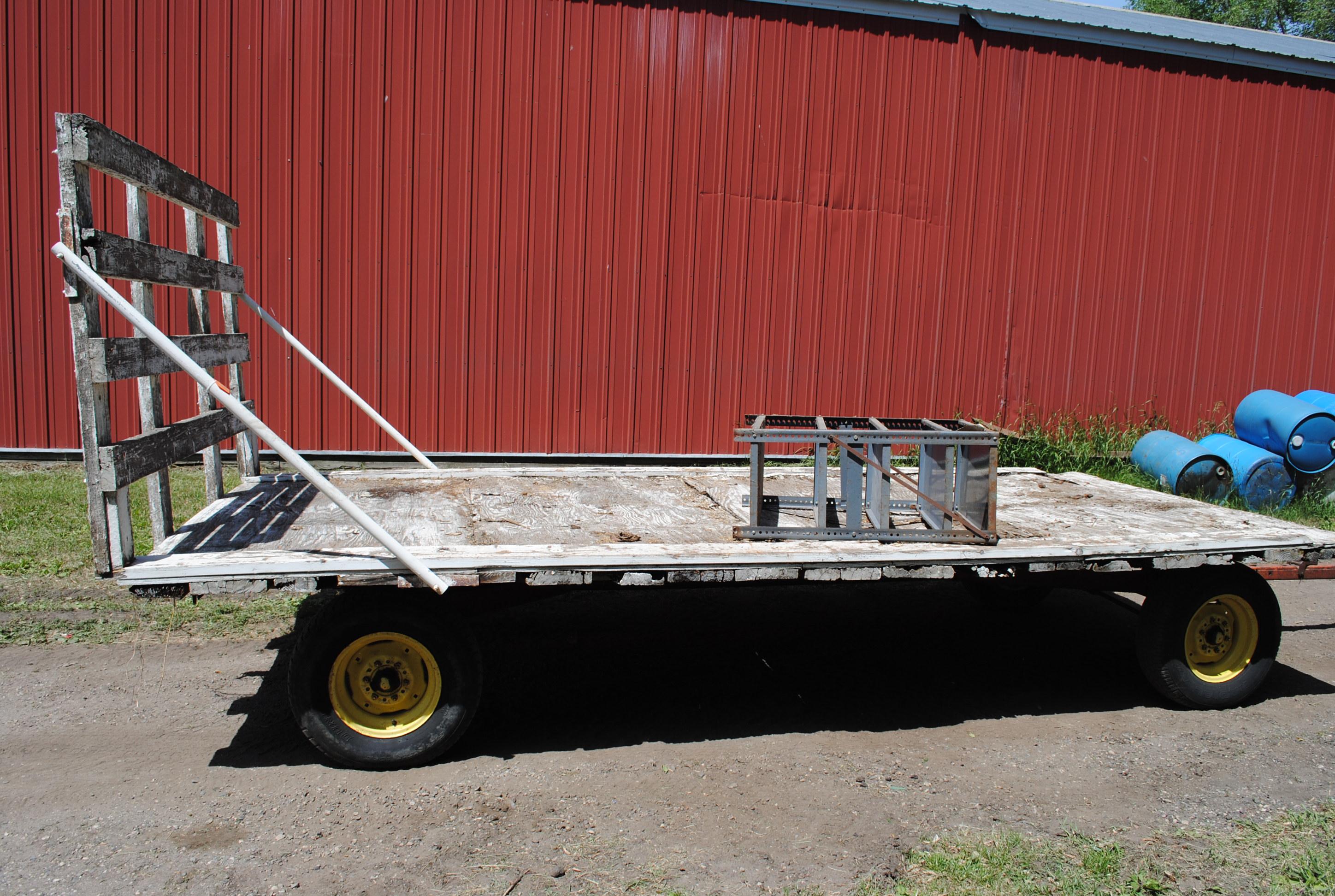 8'x17' Hay Rack on Kasten running gear with extendable pole (Contents not included)