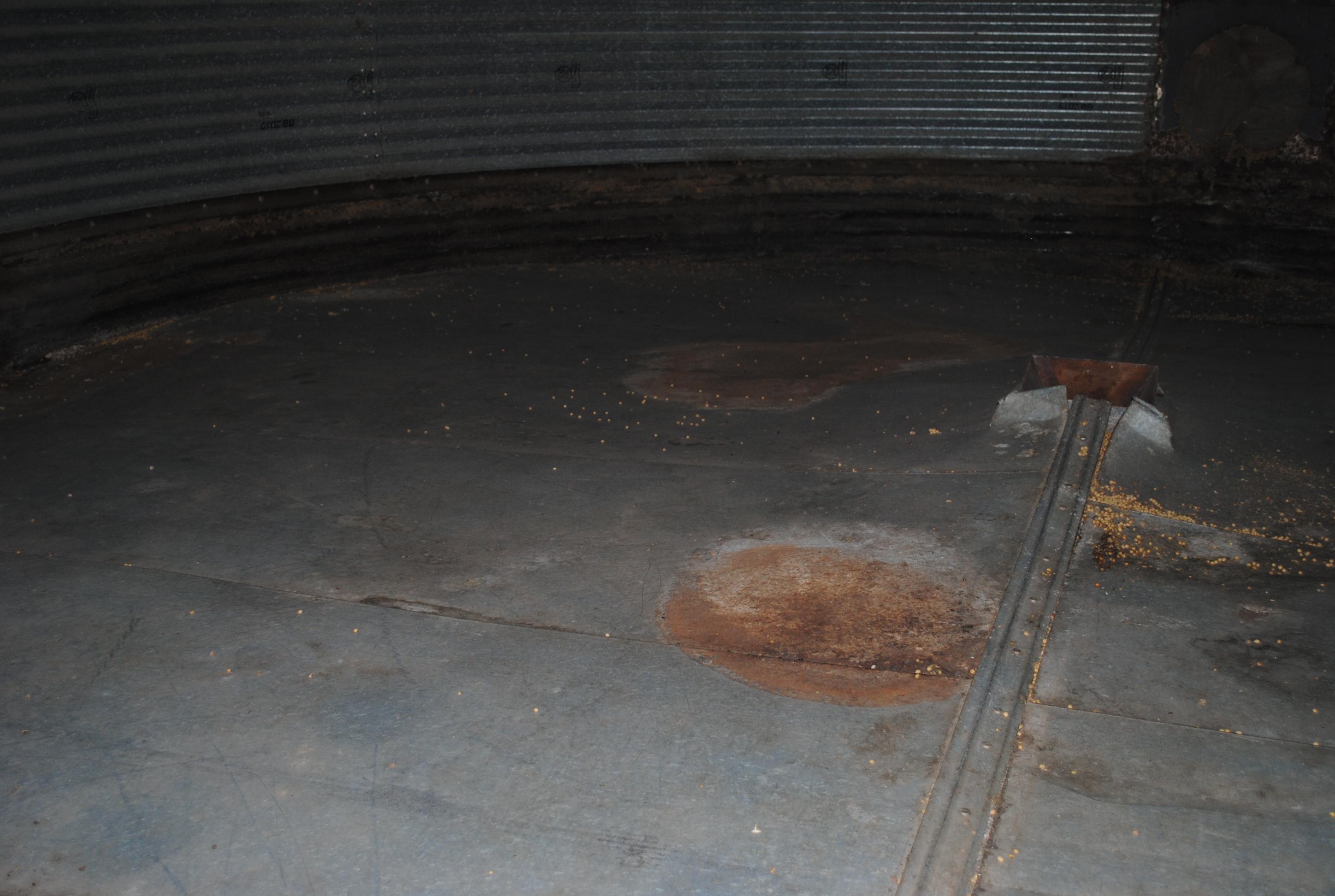 Butler 7-ring grain bin, approx. 18' high and 18' wide, has side ladder. The bottom ring is half bur