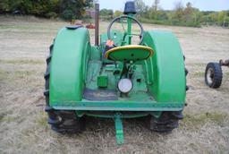 John Deere 'D', fenders, lights, electric start, 16.9-30 rears, 7.50-18 fronts, tires are near new,