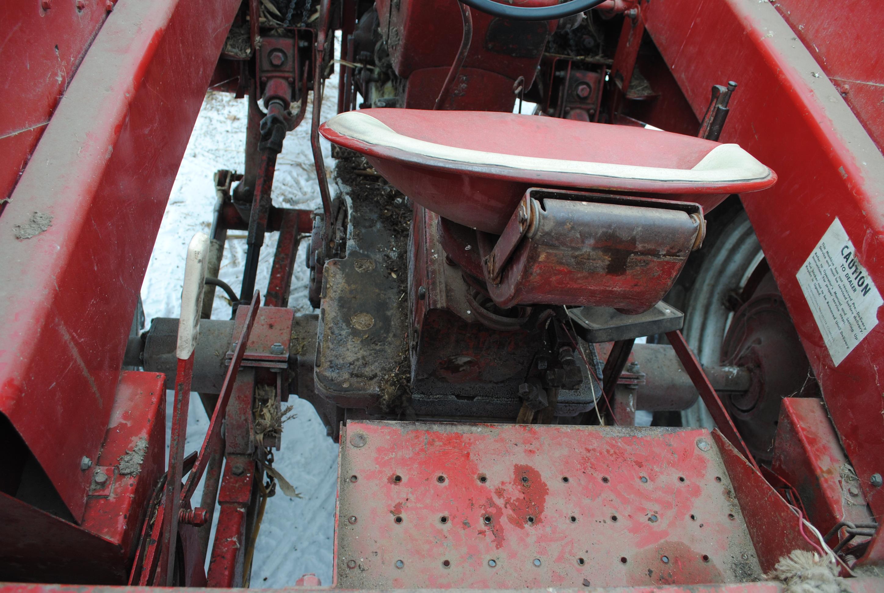 Farmall 400 Gas Tractor with International 234 Mounted 2-row picker, foam filled tricycle front tire