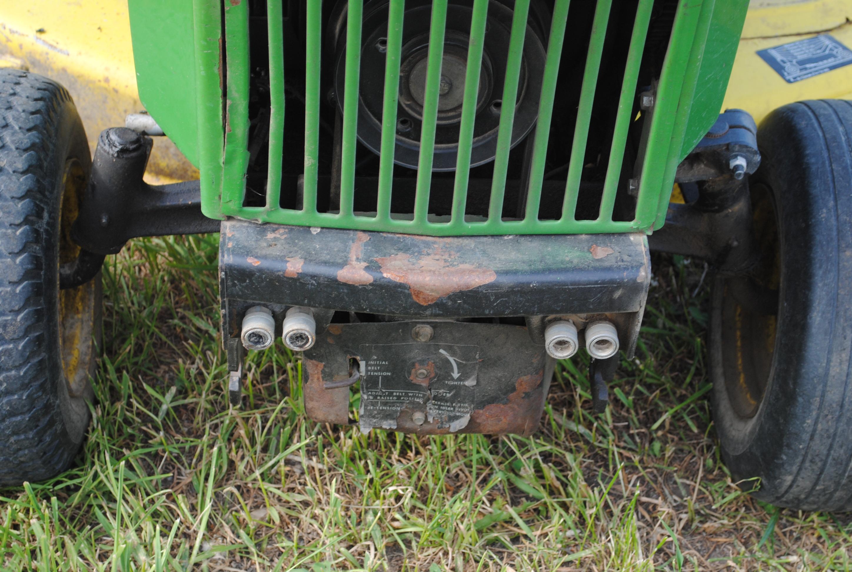 John Deere 318 mower with 50" deck, hydraulics plumbed to front, rear lift, hydraulic lift, runs & d