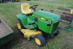 John Deere 318 mower with 50" deck, hydraulics plumbed to front, rear lift, hydraulic lift, runs & d