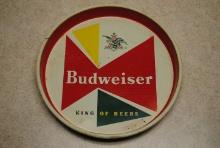 "Budweiser King of Beers" 2-sided, round tin serving tray, approx. .13.25" round and 1.75" deep, has