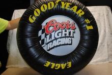 "Coors & Coors Light Goodyear Eagle" inflatable racing tire, 2-sided, measures approx. 30" tall by 1