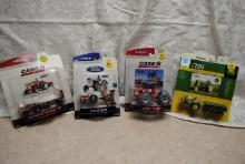 4 Ertl 1:64 scale die cast toys new in plastic including: "Ford 650 wide front tractor with side rak