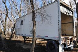 Semi Trailer FOR STORAGE ONLY! Single axle. Approx. 28' long by 8' wide. Has side windows, roll-up b