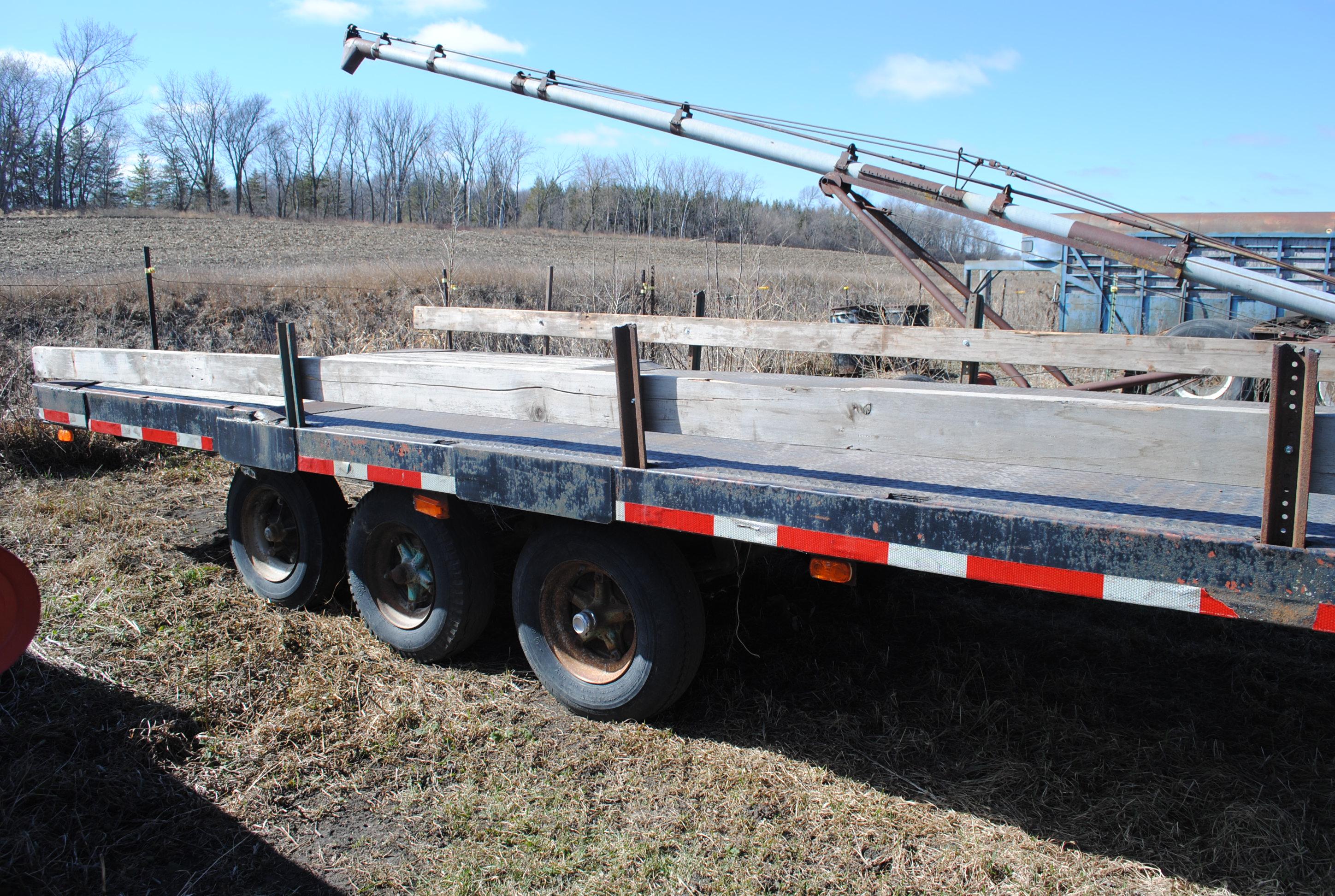 Gooseneck Tri-Axle Trailer approx. 22-1/2' by 7'10", trailer house wheels & tires, homemade. TITLED