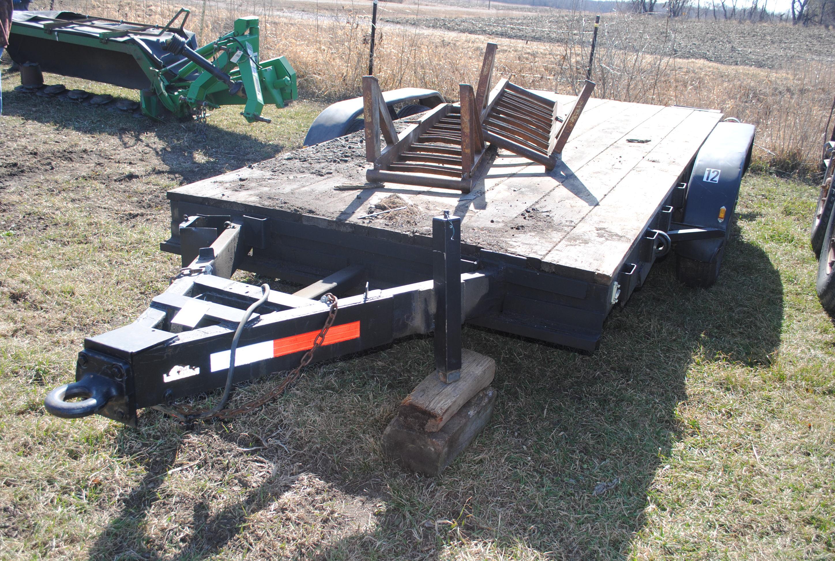 Pintle Hitch Trailer approx. 14'x75" (between fenders), sides, ramps, wood floor, rear stabilizer ja