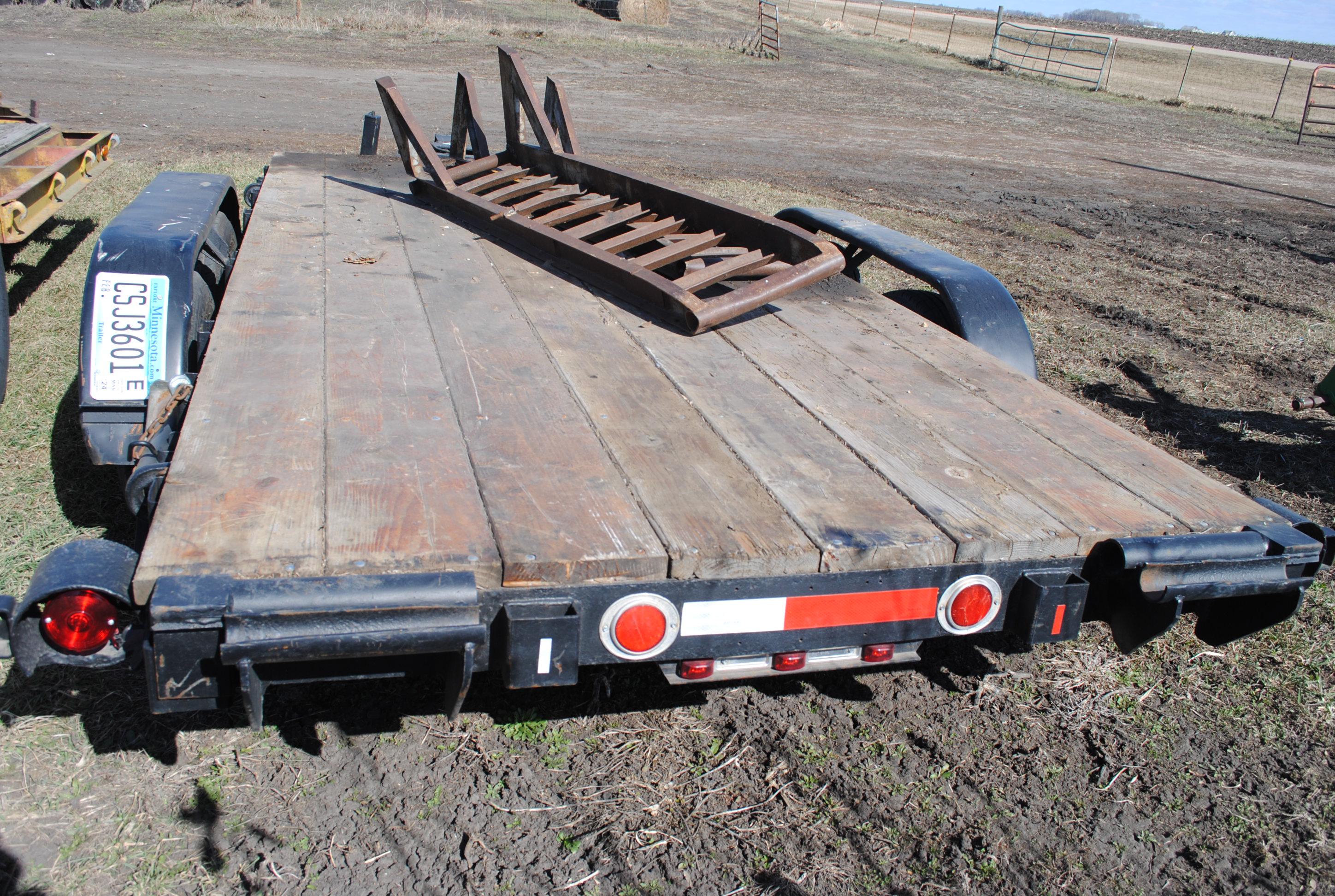 Pintle Hitch Trailer approx. 14'x75" (between fenders), sides, ramps, wood floor, rear stabilizer ja