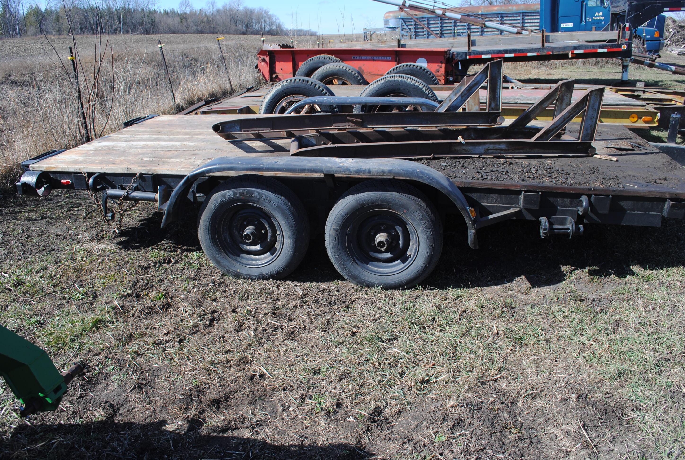 Pintle Hitch Trailer approx. 14'x75" (between fenders), sides, ramps, wood floor, rear stabilizer ja