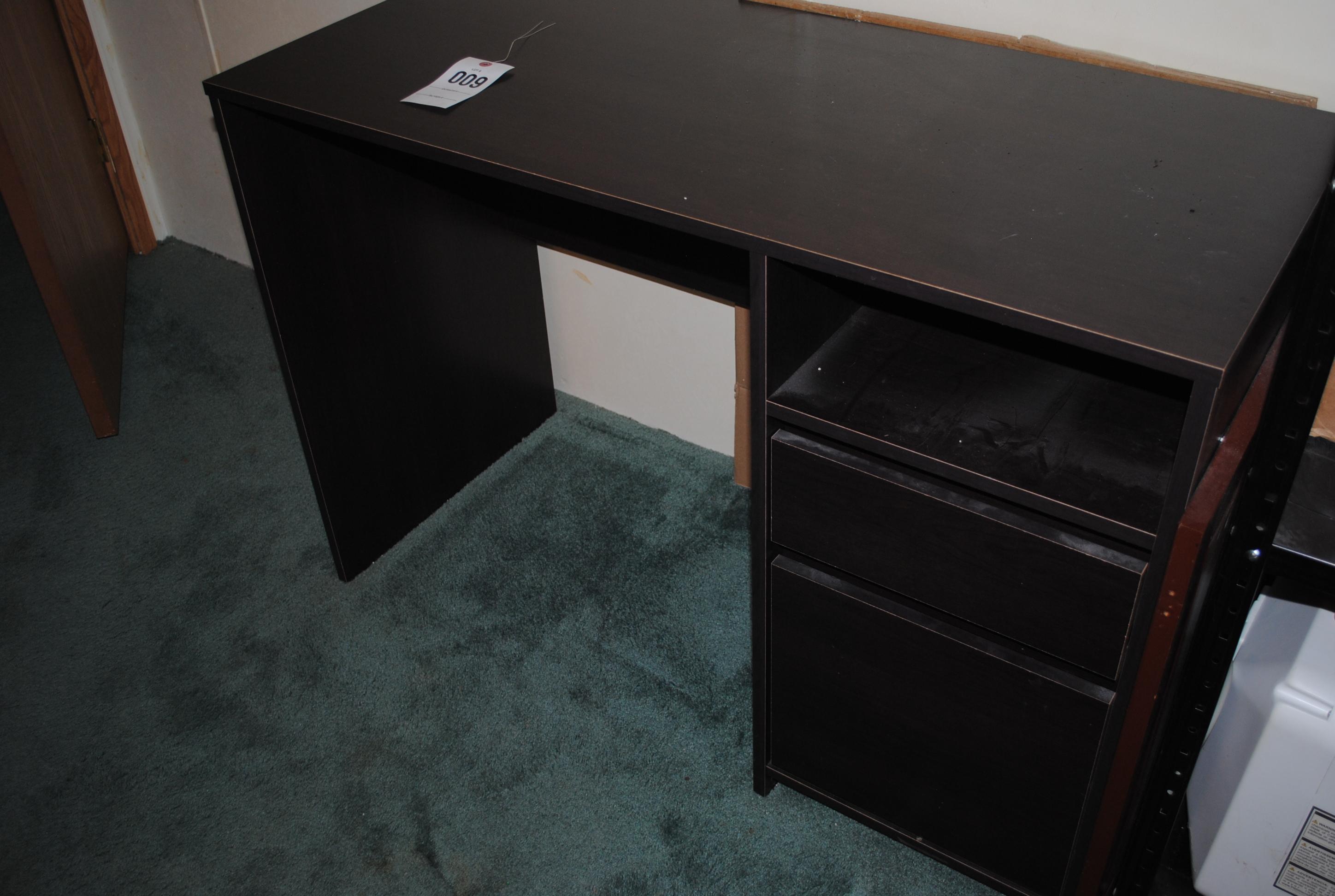 Black desk approx. 43" wide by 19" deep by 30" tall