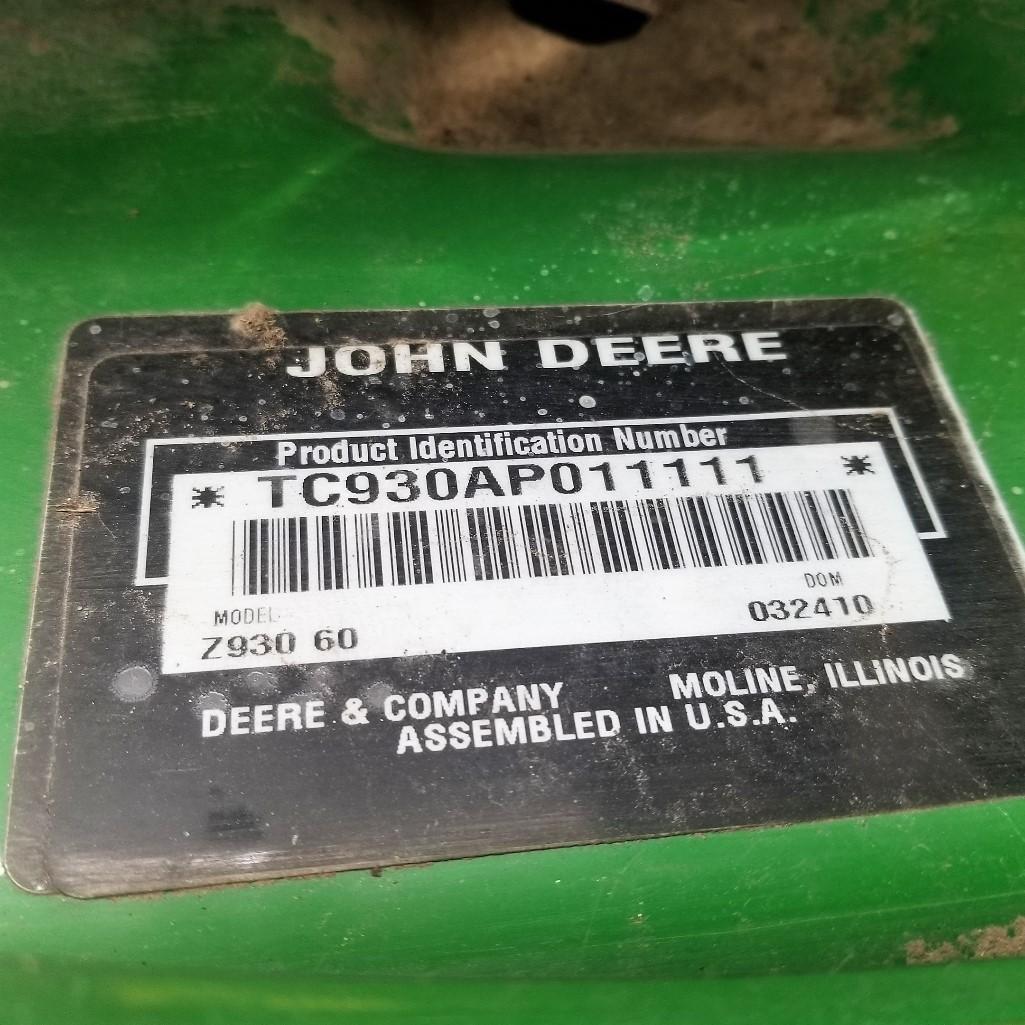 2010 JOHN DEERE Z930R ZERO TURN W/60" DECK