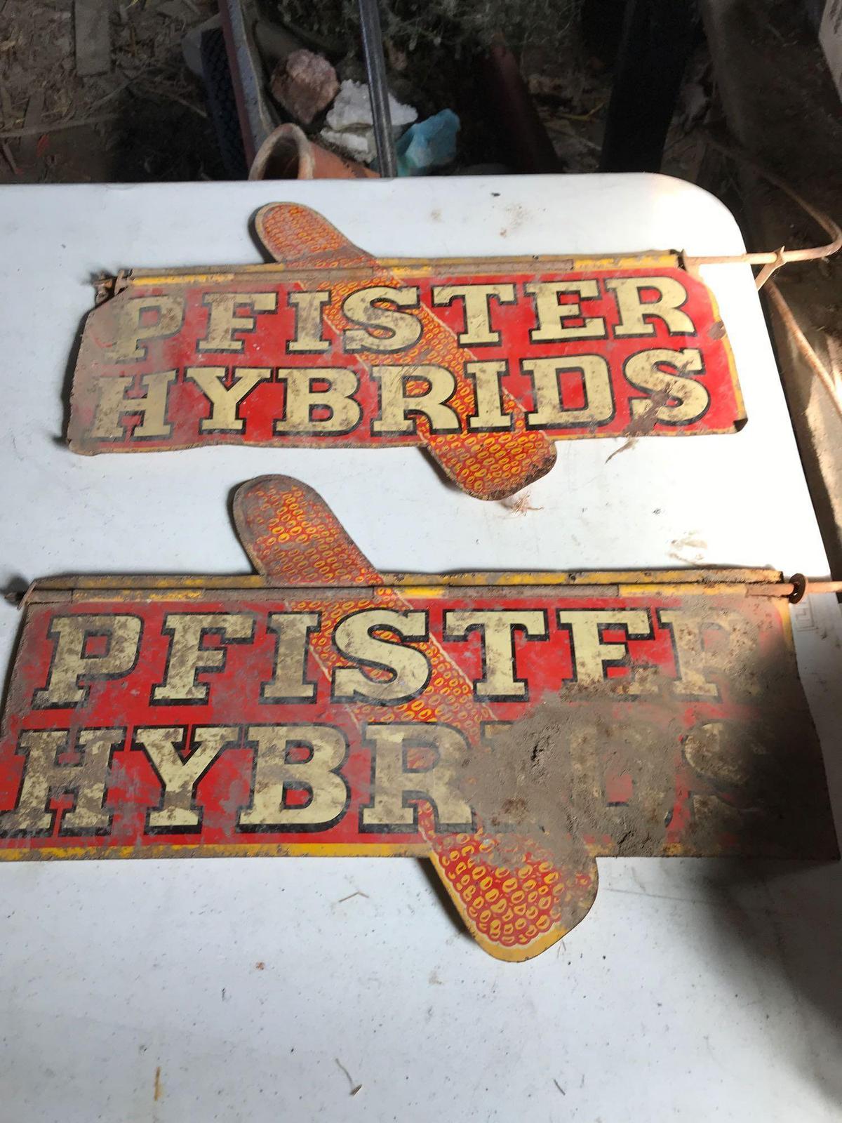 2 - 6" x 18" Pfister Hybrids metal corn sign.