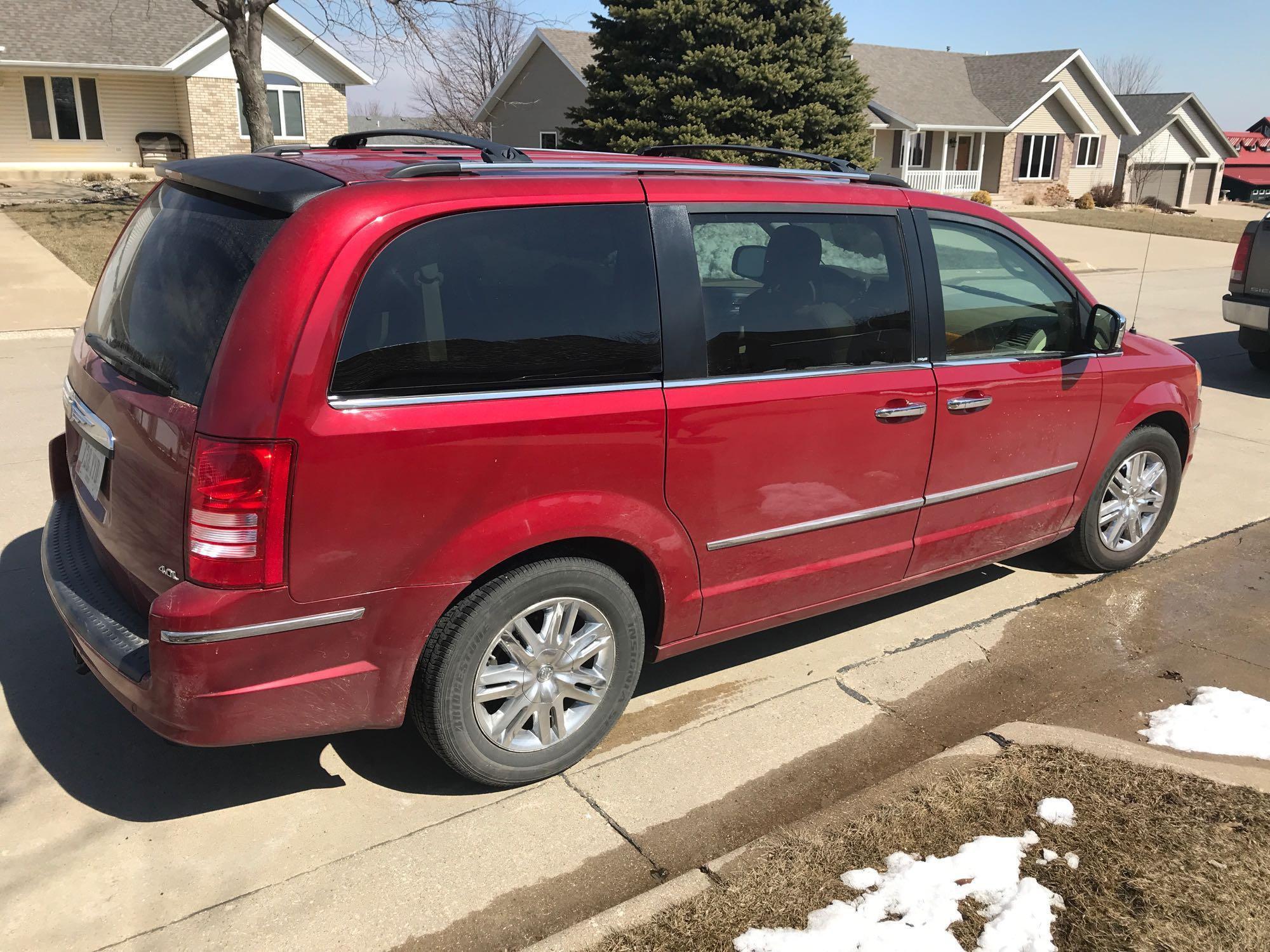 2008 Town and Country Chrysler van, red exterior color, light tan leather interior, automatic, power