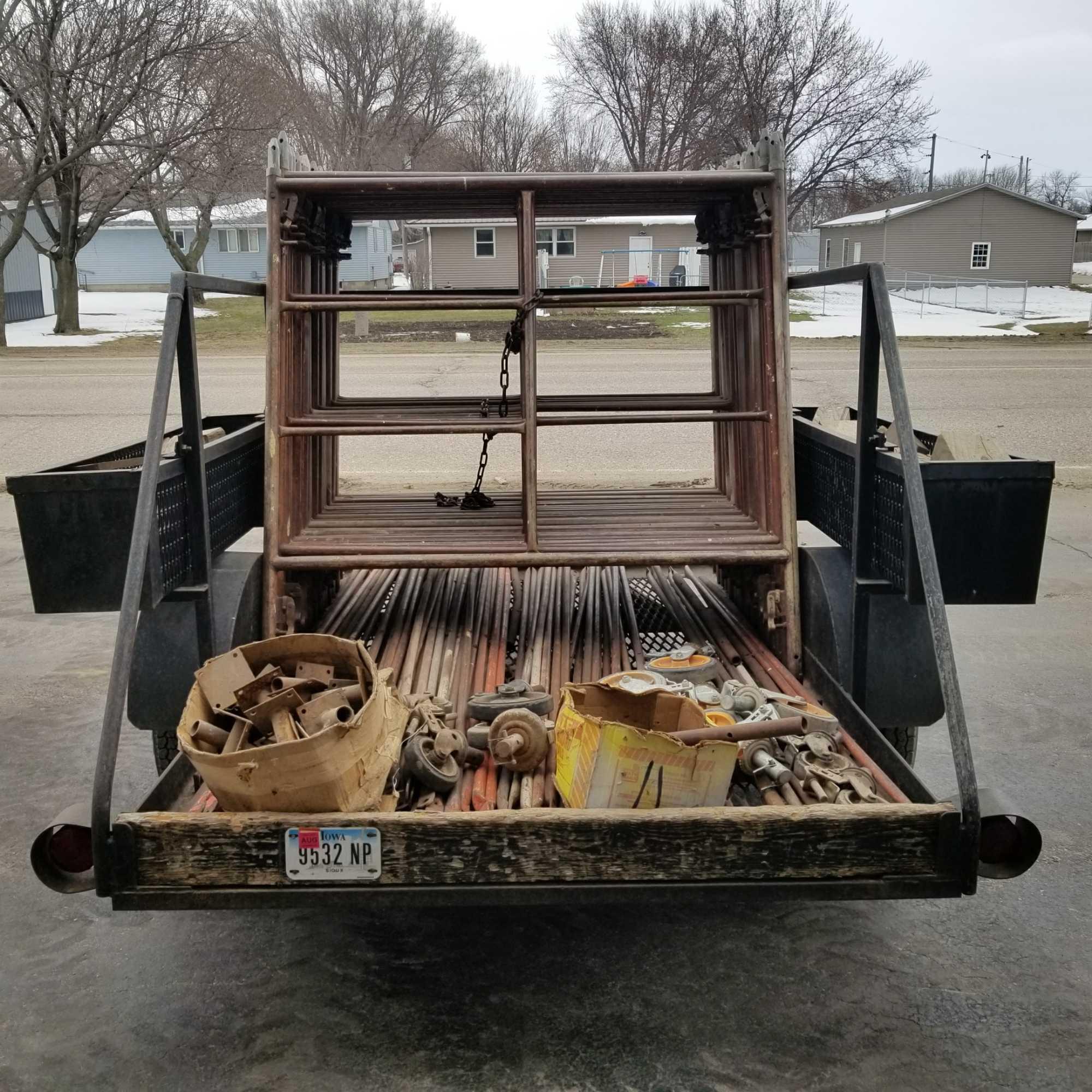 (25) 5' x 5' metal scaffolding with cross braces and customized trailer