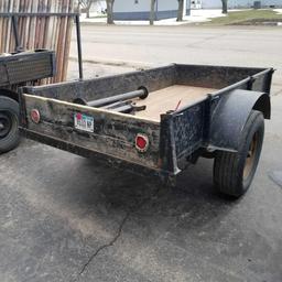 Single axle trailer, steel mesh floor with conversion to wire spool carrier/roller