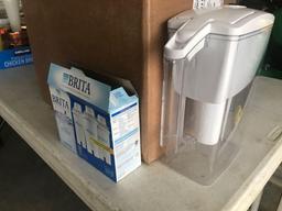 Several insulated koozies and cups, water filter pitcher, NO SHIPPING