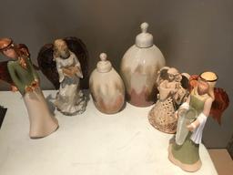 (6) Pieces of angel figurines, (2) Decor pieces (Shipping available)