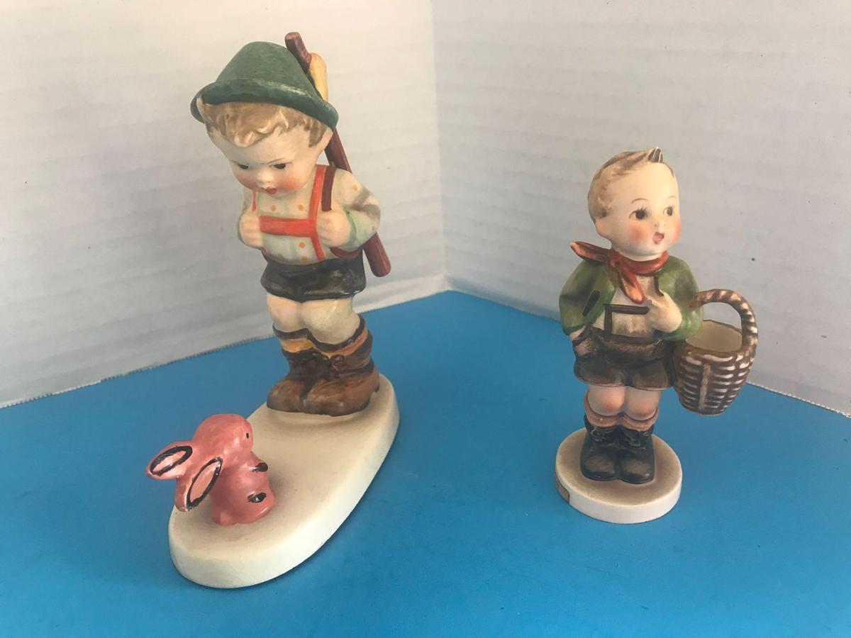 Hummel Figurines, 6 /0 Sensitive Hunter, TMK 3 and 51 3/0 Village Boy, TMK 3.