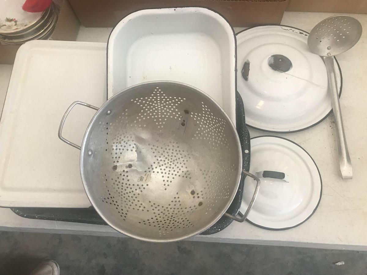 Baking Pans, Enamelware and Colander