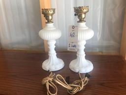 (2) Bedroom Lamps, White Milk Glass