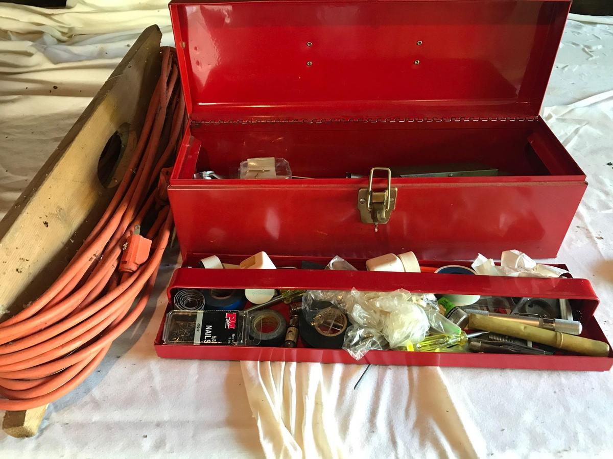 Extension cord and tool box w/ various nice tools.