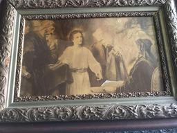 Baby Jesus in the Temple, nice ornate frame. Picture has some damage