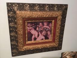 Picture of Cherubs in magnificent ornate frame with 8 x 10 opening and gold trim. (Excellent