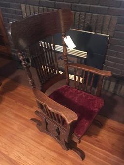 Tiger oak ornate glider rocker