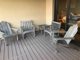 Kingsley - Bate 5 piece patio set including: (2)-wood wing back chairs, (2) straight back chairs,