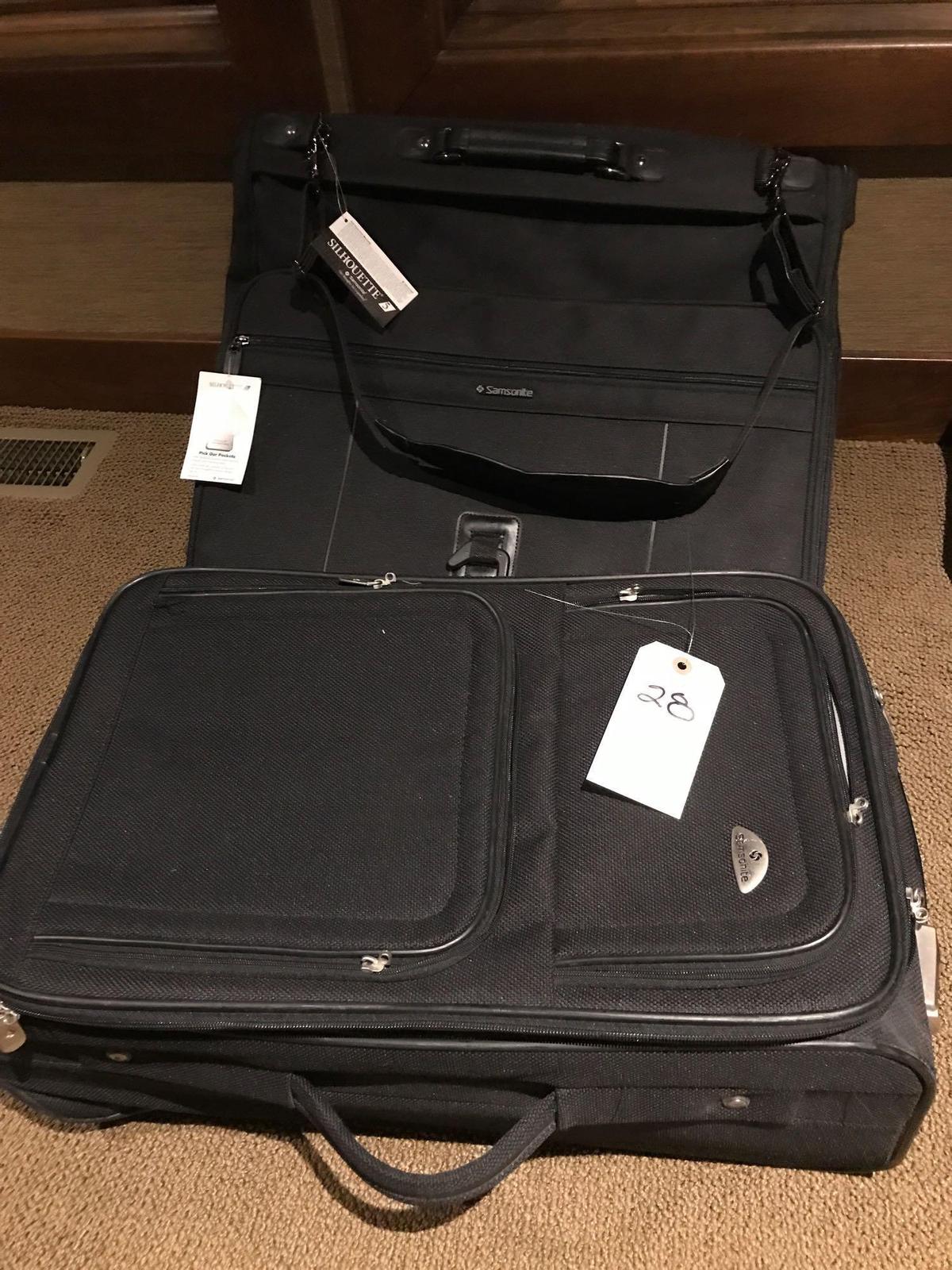 New Samsonite black garment bag and matching Samsonite suitcase