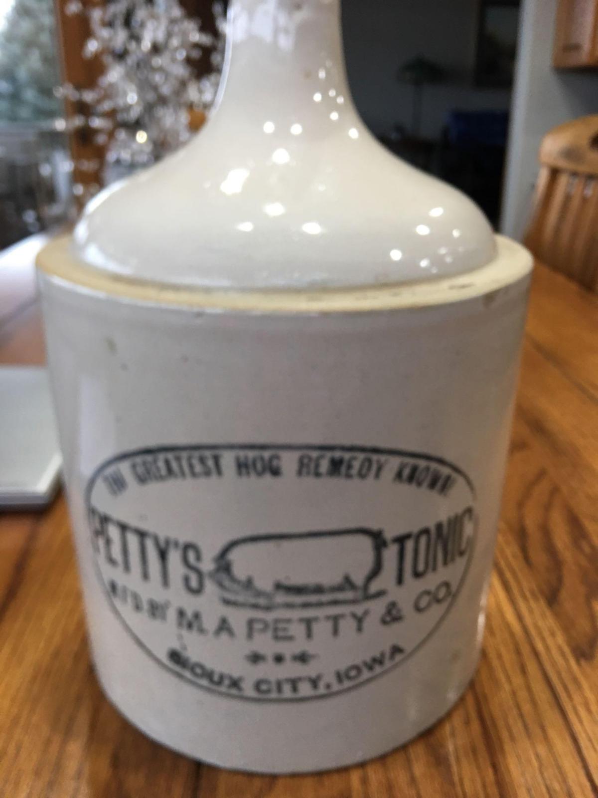 "Petty's Tonic" Crock White Top 2 gal. Jug