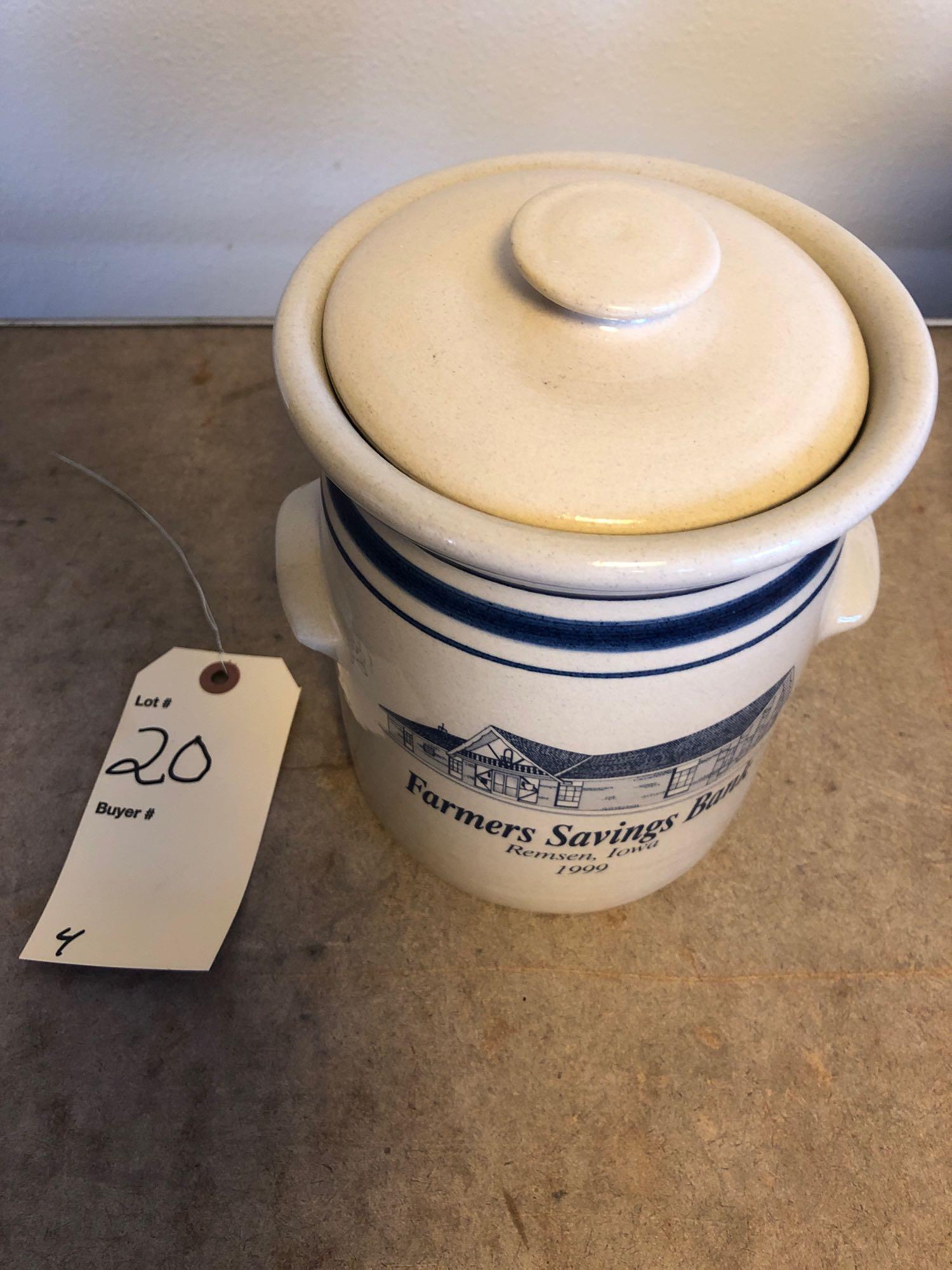 4 Pieces of Farmers Savings Bank, Remsen, IA crock ware