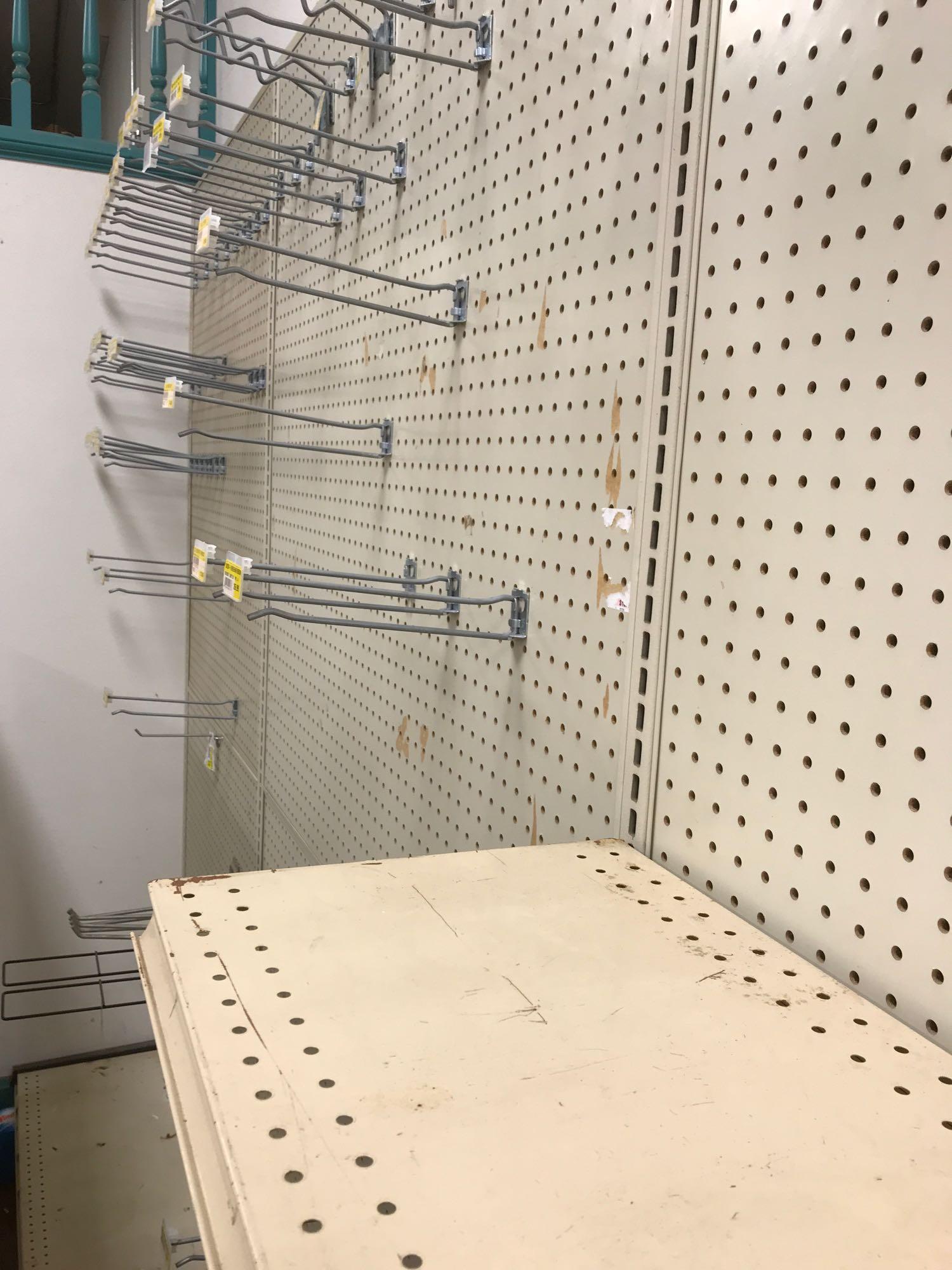 6 Sections of Lozier Shelving and some Hooks and Shelves