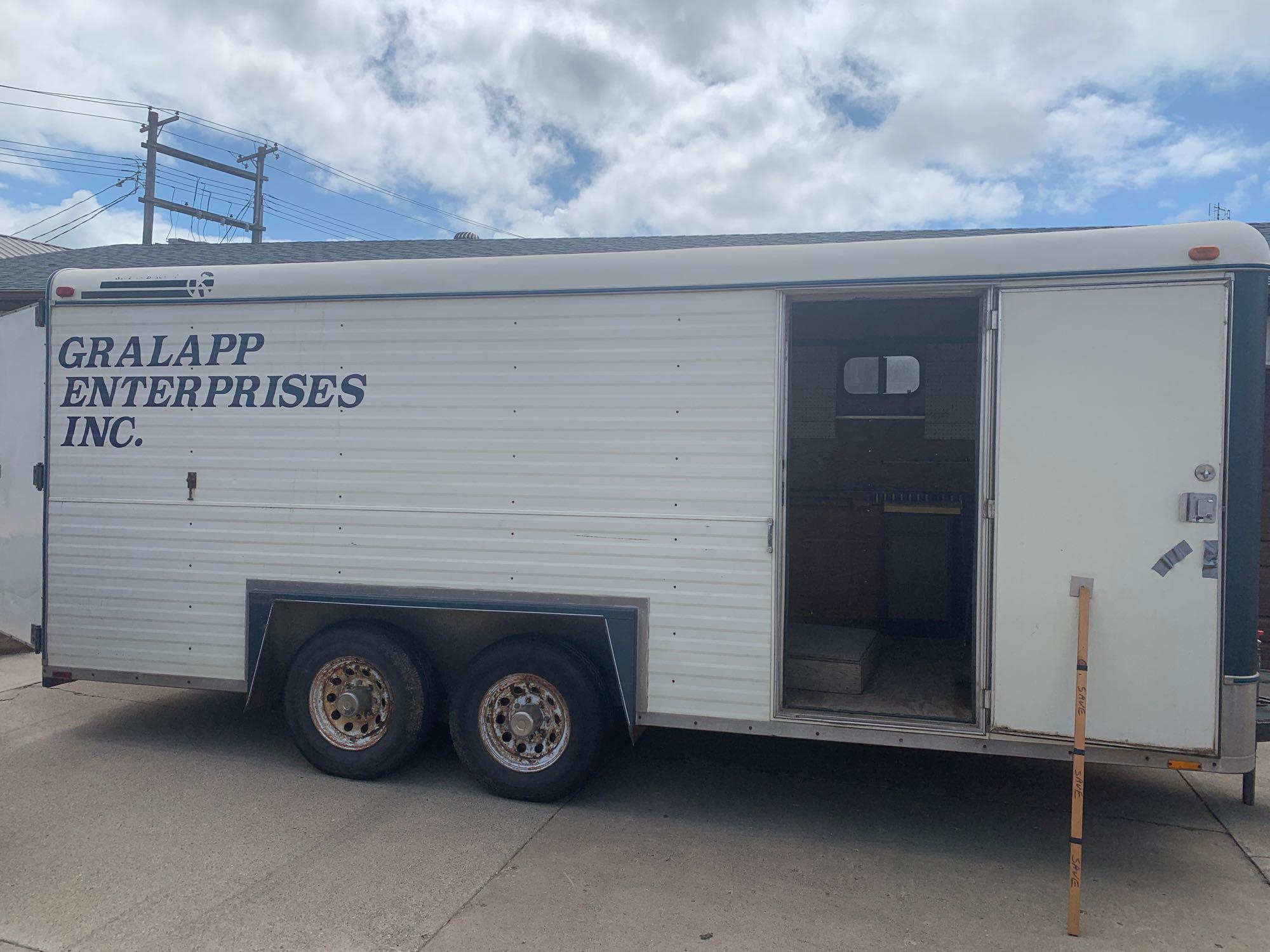 1992 Kiefer enclosed 8' x 18' insulated job trailer, swinging doors, 6 1/2' ceiling height, tandem