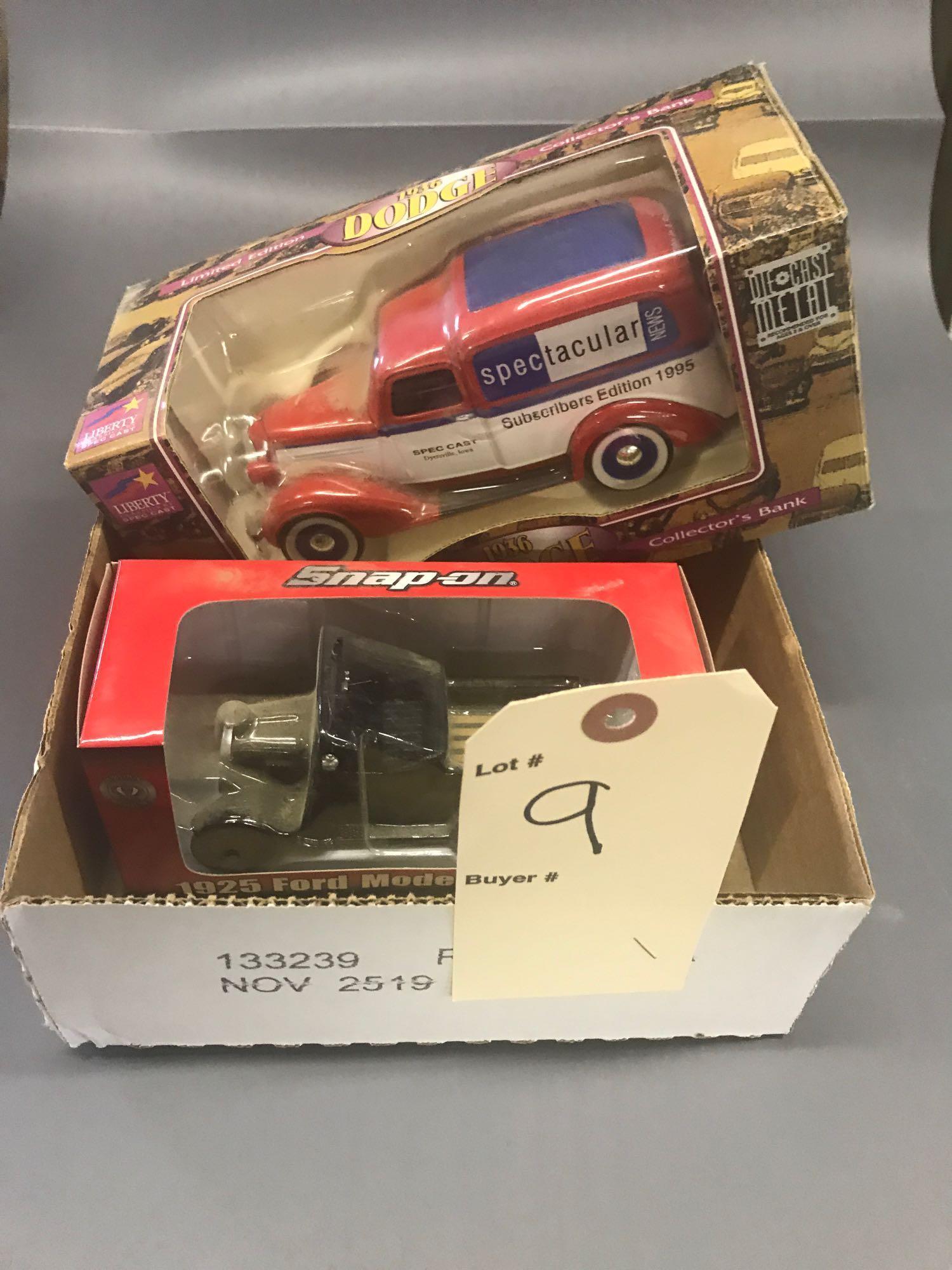 1:32 scale Snap On 1925 Ford Model T Pickup and Ertl 1936 Dodge Collectors Bank-NIB