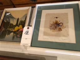 Various framed prints and barn-wood framed "Saturday Evening Post"