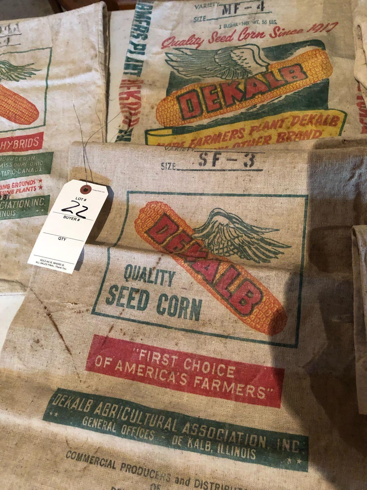 Various DeKalb seed-corn cloth sacks (some includes original germination tags)