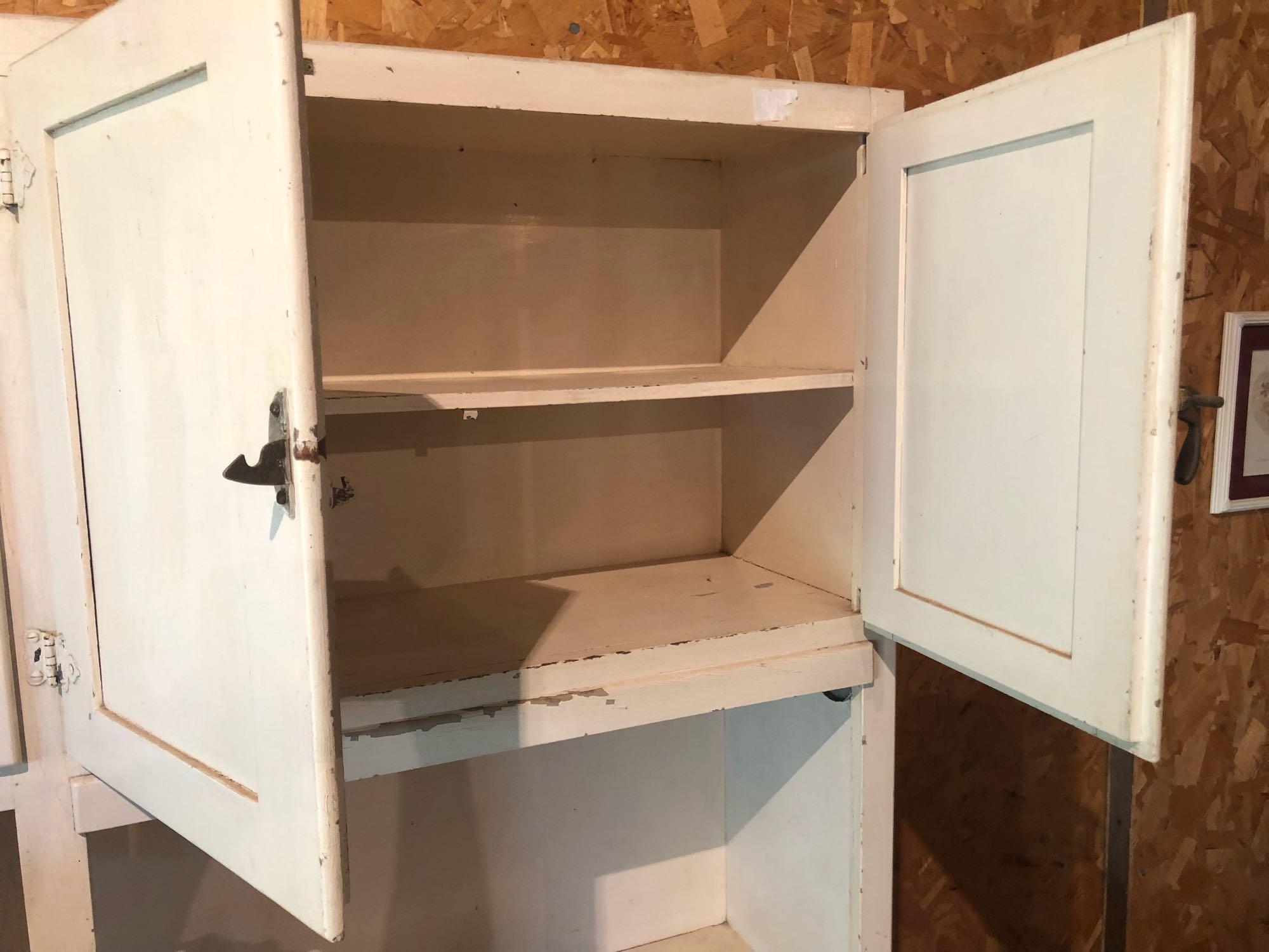 40.5'' W x 21.5'' D x 69'' H antique kitchen cupboard w/flour sifter, flour bin, and pull-out enamel