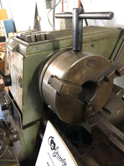 Grizzly 12'' x 37'' metal lathe, model DF-1237G, has 3 & 4 jaw chucks & faceplate - includes taper