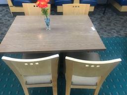 30" x 42" Table with single pedestal and 4 wood chairs