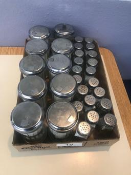 10- Sugar shakers and 10 sets of salt and peppers