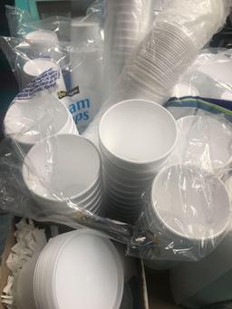 Styrofoam cups, straws and paper towels