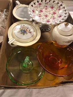 Misc. dishes, salt & pepper shakers, cream & sugar dishes, and Corning Ware.