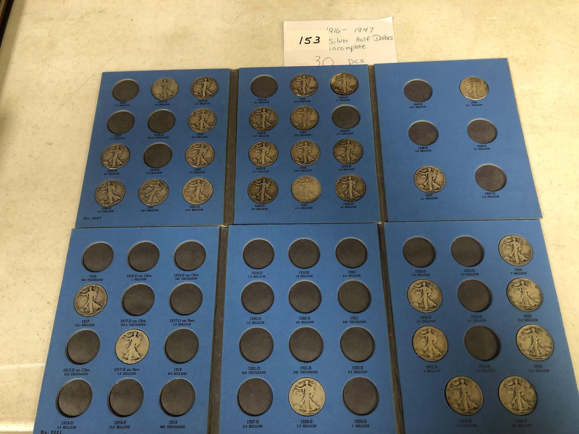 30 pcs. 1916-1947 silver half dollars - incomplete