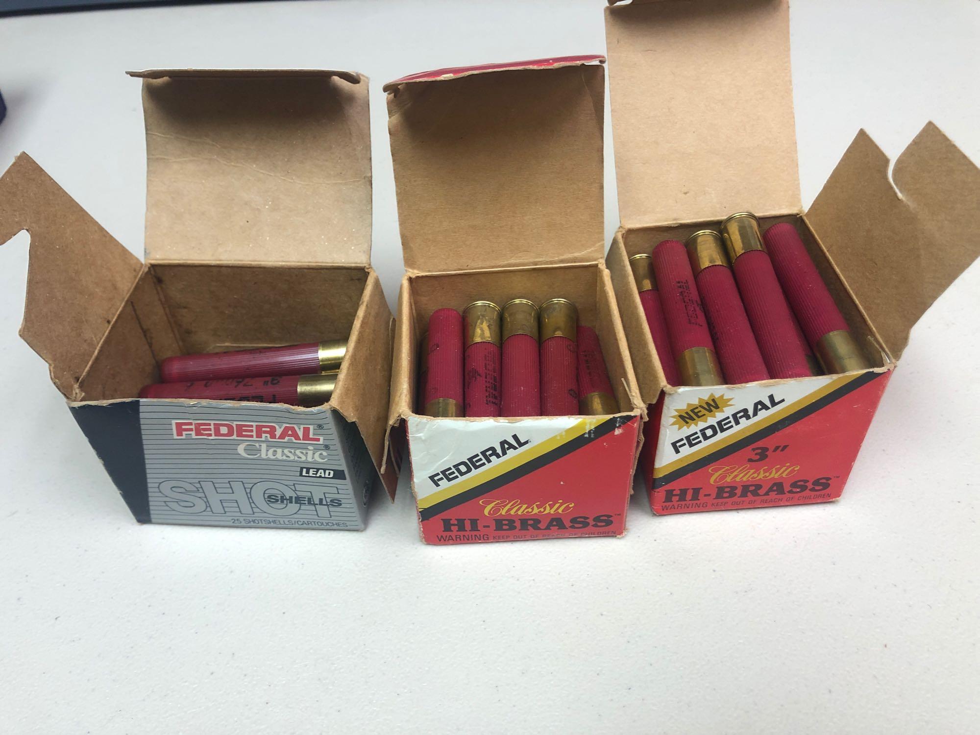 Various 410 ammo shells, (2) full boxes of 00 buck shot 12-gauge shells & (4) full boxes of 22 cal.